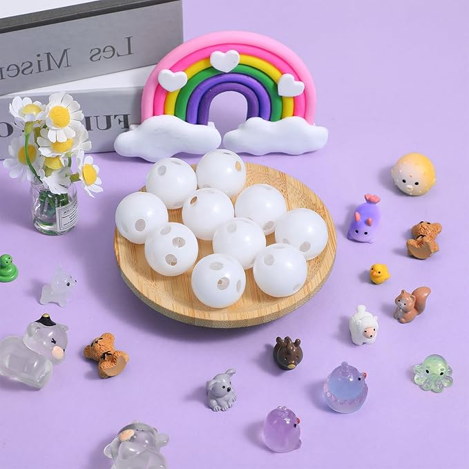 10PCS Rattle Ball Inserts 24mm Plush Crafts Doll Noise Maker Insert Rattle Box Repair Stuffed Balls for Animal Puppy Doll Pet(White)