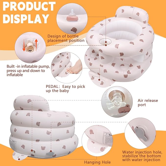 Inflatable Baby Seat for Babies 3 Months & Up, Inflatable Baby Support Seat for Sitting Up, Toddler Baby Floor Chair with Built in Air Pump, Upgrade Water Injection Function, More Stable (Color#01)