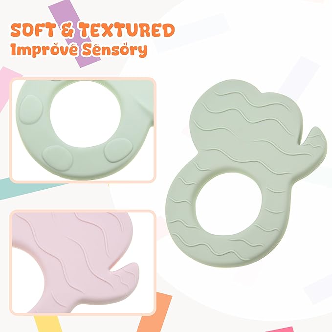 Silicone Baby Teether Toy, Teething Toy for Babies, Pink Green Elephant Shape, Babies Teether, Easy to Hold, Sensory Stimulation for Infants, BPA Free, Food Grade, Newborn Baby Shower Gifts