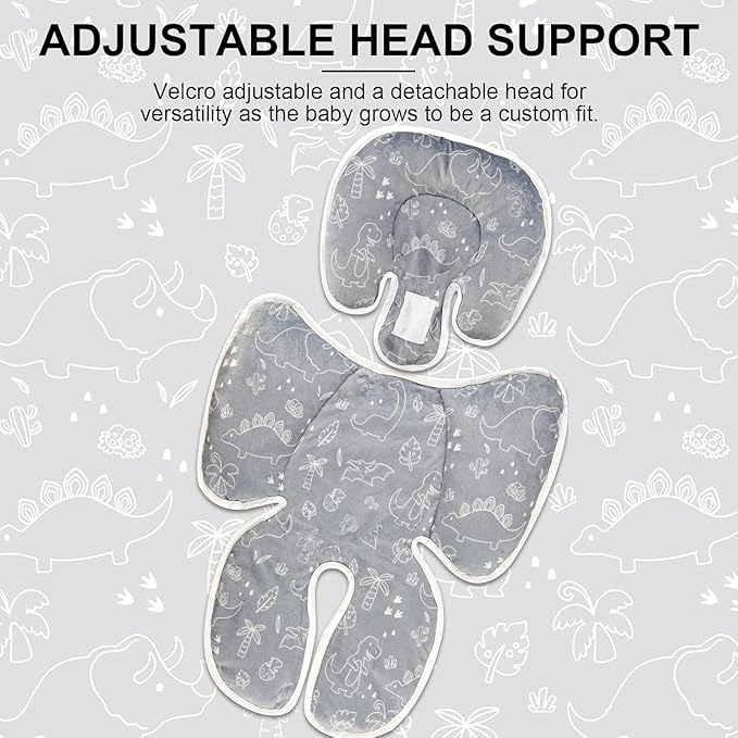 DILIMI Baby Car Seat Head and Body Support, 2-in-1 Infant Car Seat Insert, Soft Cushion for Car Seat, Stroller, Bouncers, Dinosaur