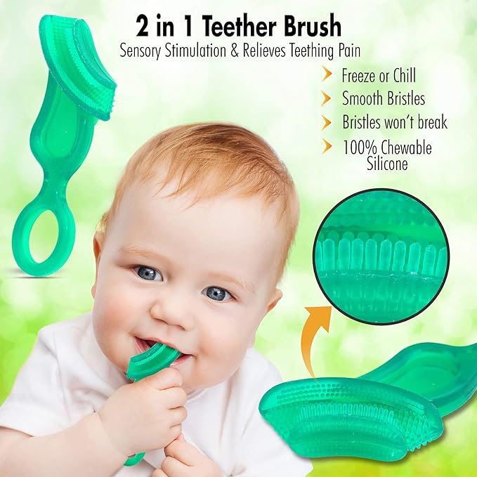Brilliant Oral Care Baby’s First Toothbrush, Smooth Silicone Bristles Gently Clean Tender Teeth and Gums, with Storage Case, for Ages 4+ Months, Clear, 1 Pack