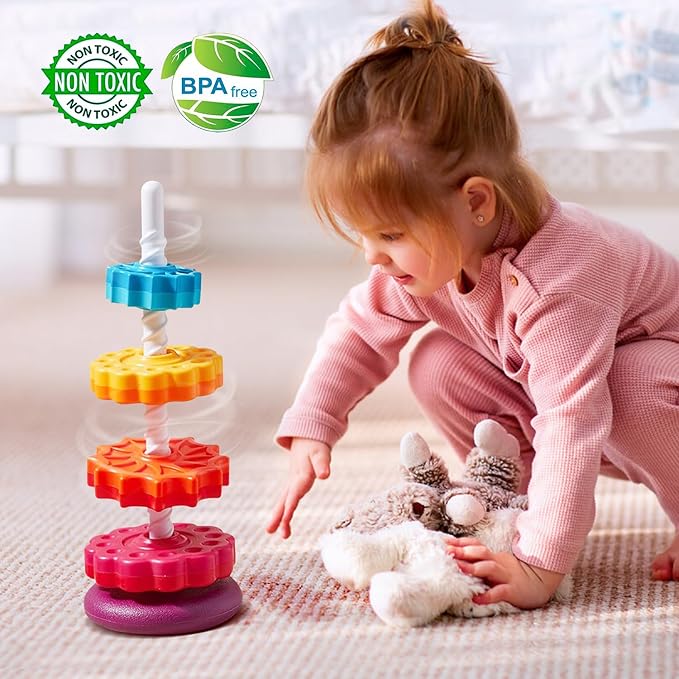 Baby Spinning Stacking Toys Sensory Toys for Toddlers 1-3, Rainbow Ring Spin Montessori Toys for Babies 12 Months, Autism Learning Toy for 1 2 3 One Year Old Girl Boy Christmas Birthday Gifts