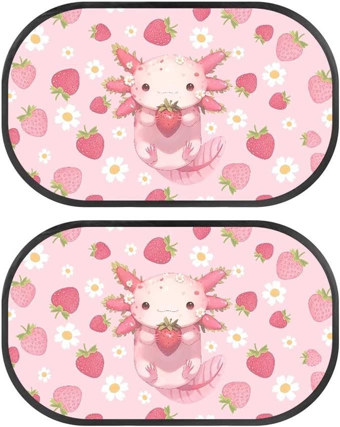 Bulopur Axolotl Strawberry Car Window Shades 2 PCS Auto Size Window Sunshade for Baby in Car Sun Protection and Sun Shade Blocker Easy to Install Universal Automotive Interior Accessories