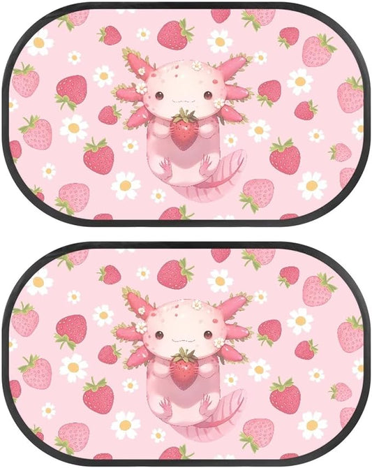 Bulopur Axolotl Strawberry Car Window Shades 2 PCS Auto Size Window Sunshade for Baby in Car Sun Protection and Sun Shade Blocker Easy to Install Universal Automotive Interior Accessories