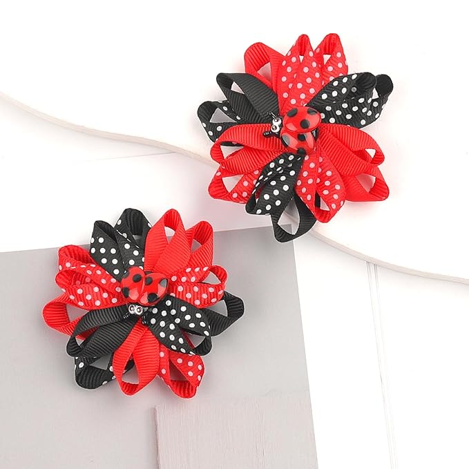 Ladybug Hair Bow Clips Cute Ladybug Hair Bows Hair Barrettes Red Black Polka Dot Bows Hair Pins Animal Lady Bug Hair Accessories for Girls Toddlers Kids Teens Spring Halloween Party Supplies