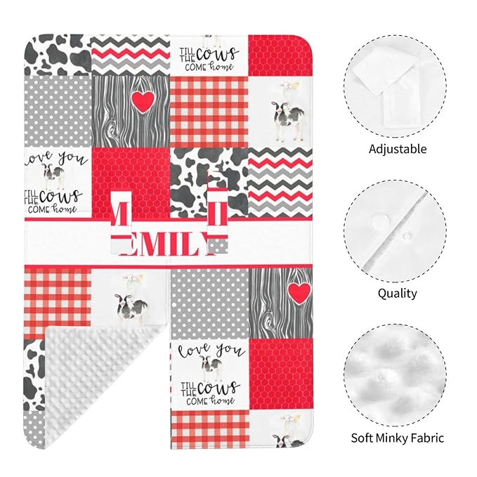 Personalized Baby Car Seat Canopy for Boys Girls, Custom Name Baby Car Seats Covers for Babies, Opening Minky Nursing Breastfeeding Stroller Cover Infant Carseat Canopies for Newborn (Farm Cow Red)