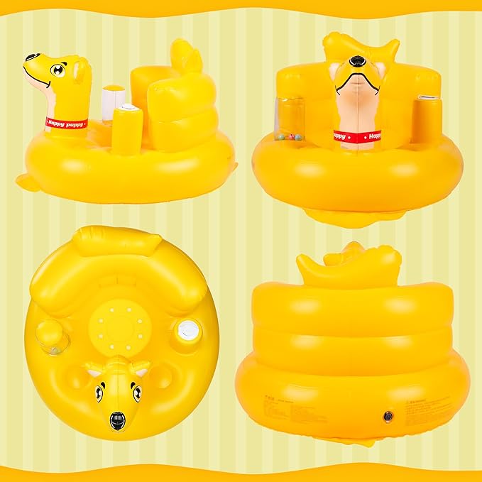Baby Seat Inflatable Infant Floor Seat Toddler Chair Support Sitting Up Built in Air Pump with Tinkling Bells for 5-36 Months Home and Travel (Yellow)