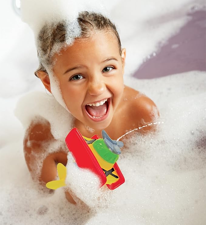 DolliBu Biplane Squirter Bath Toy - Floating Rubber Airplane Baby Toy, Cute Airplane Toys for Kids, Fun Toddler Bath Squirt Toys for Pool, Bathtub, or Beach
