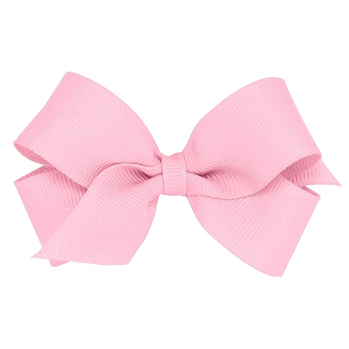 Wee Ones Girls' Classic Grosgrain Hair Bows with Plain Wrap Center, No-Slip Hair Clip, Handmade, Pearl Pink, Mini