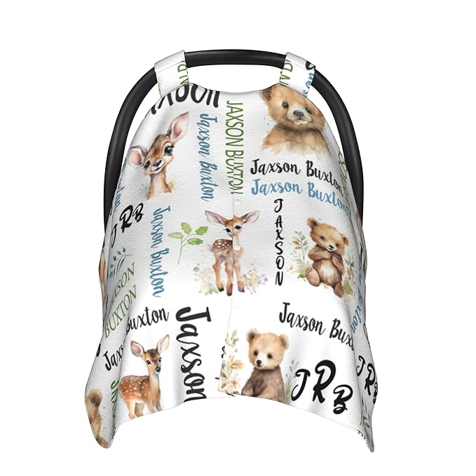Winter Carseat Cover for Baby Personalized Woodland Baby Car Seat Cover with Name Custom Minky Car Seat Canopy Boys Girls Infant Carrier Covers Nursing Cover Toddler Blanket