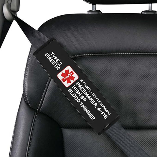 Type 2 Diabetic Custom Size Medical Alert Car Seat Belt Cover for Adults Girls and Boys Safety Seatbelt Belt Strap Shoulder Pad for a More Comfortable Driving 77