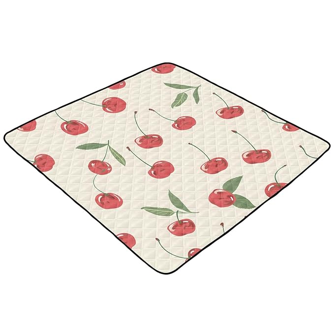Cherry Painting Baby Play Mat for Floor, 50x50 inch Playpen Mat,Thicken Soft Non-Slip Tummy Time Mat for Toddlers and Infants