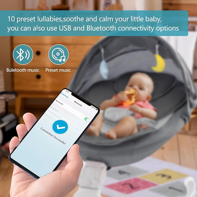 Baby Swing for Infants,Comfort Cradling Baby Rocker Portable Newborn Swing with Music/Remote Control/Timing Function,Black