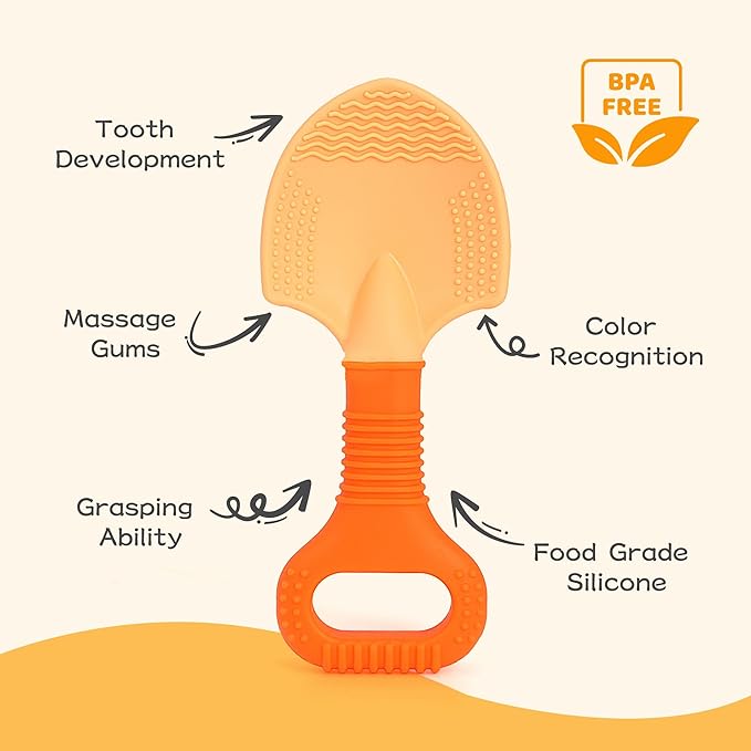 Baby Teething Toys, Baby Teether Toys Shovel & Rake Silicone Teethers for Babies 0-6 Months 6-12 Months, Multi-Texture Gum Massage Teething Relief Easy Grip for Infants Newborn Toddler, 2 Pack