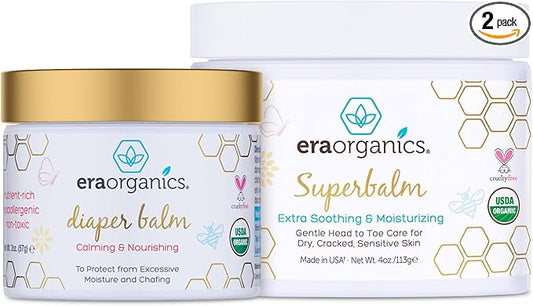 Era Organics Baby Healing Ointment & Diaper Balm – Organic Baby Balm for Eczema, Cradle Cap & Sensitive Skin + Organic Diaper Ointment – Moisturizing Relief for Dry, Irritated Skin (4 oz + 2 oz)