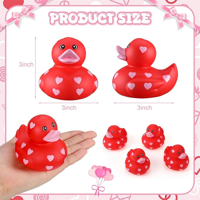 Jerify 3 Inch Large Valentine's Day Rubber Ducks 2 Pcs Valentine Large Red White Sweetheart Duckies Rubber Ducks for Bathtub Toys Party Favors Decorations Classroom Prizes Exchange Gifts