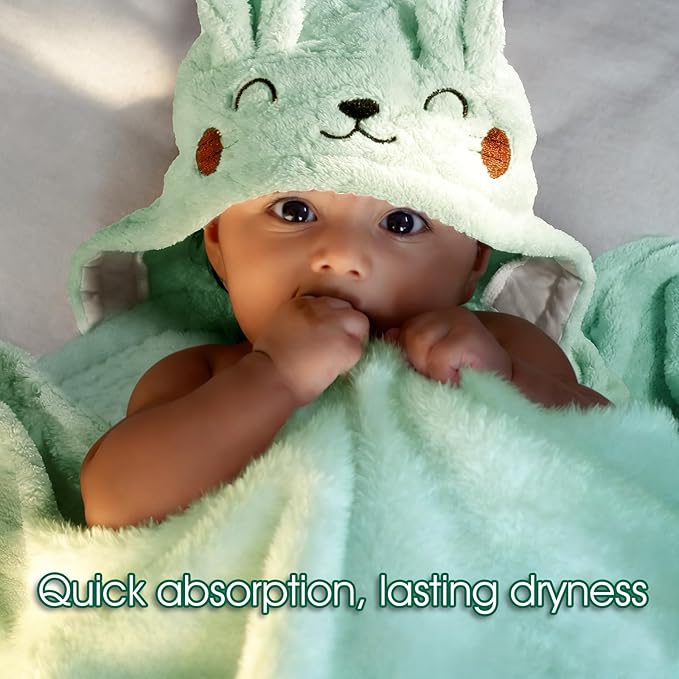 2 Pack Hooded Towels for Toddlers, Thick 55" x 27.5" Baby Bath Towel Set for Girls and Boys, Toddler Towels with Animal Hood and Buttons, Gray Tiger & Green Rabbit Set