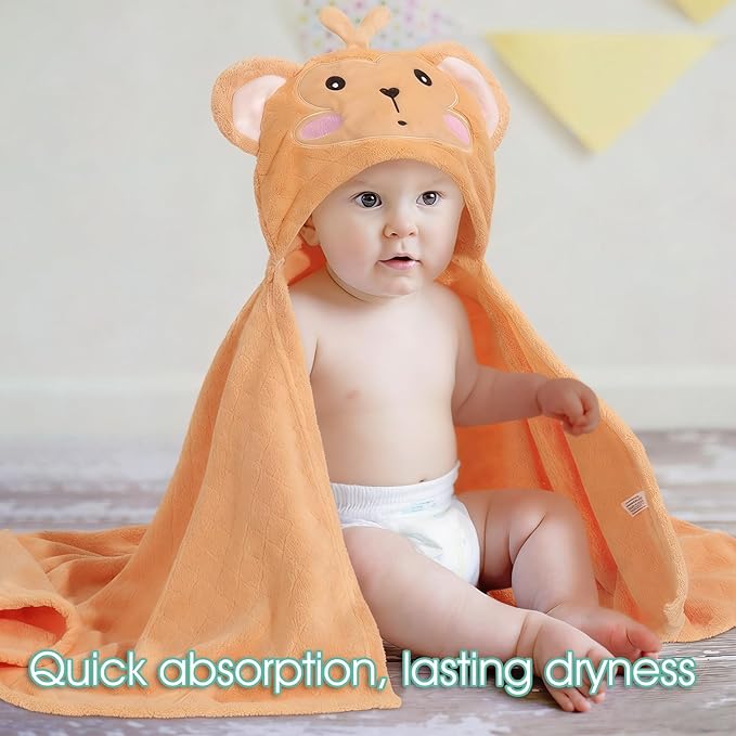 Hooded Towels for Kids, Toddler Bath Towel with Hood 0-5, 2 Pcs Baby Bath Towels, Ultra Absorbent Soft Newborn Bath Essential Gifts, Large Size 50 x 32 Inch for Boys & Girls, Orange & Grey