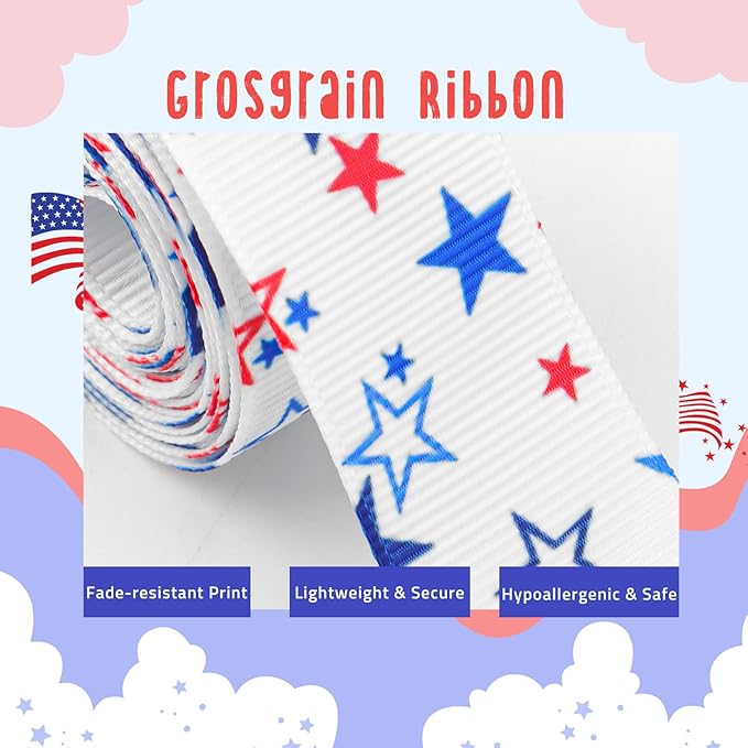 YanJie 2pcs 4th of July Hair Clips 4'' Blue Bow Stars Baby Girls Clips American Flag Hair Bow Patriotic Hairgrips Hair Accessories Independence