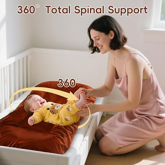 Baby Lounger, Infant Lounger for Newborns 0-24 Months, Breathable Cotton Baby Nest for Tummy Time, Diaper Changes & More, Soft Portable Newborn Essentials for Floor & Bassinet (Coffee)