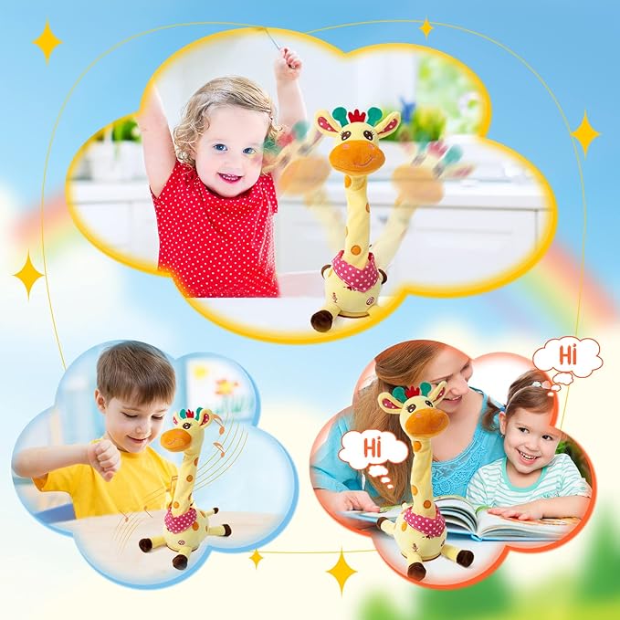 Dancing Talking Giraffe Plush Toy, Funny Singing Recording & Repeating Musical Giraffe, Unique Valentine's Day Gift for Girlfriend Boyfriend, Interactive Fun for Baby Toddlers Kids(Yellow)