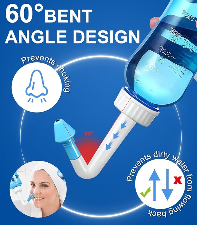 Nasal Shower, Nose Rinse and Nose Cleaner, Nose Shower Children Blue, Includes Temperature Measurement Sticker, Easy to Clean Nose Rinse Can for Adults and Children for a Free Nose Neti Pot