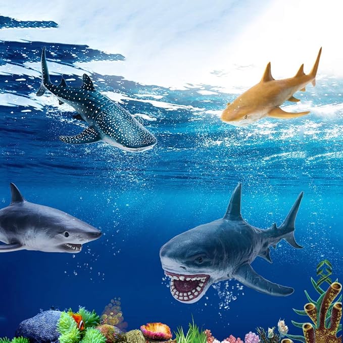 Gemini&Genius Whale Shark Hammerhead Shark Toys for Kids, Sea Animal Action Figures Ocean Model Toy Set for Kids Play or Display, Gift, Educational, Role Play, Swim, Bath and Collection for Toddlers