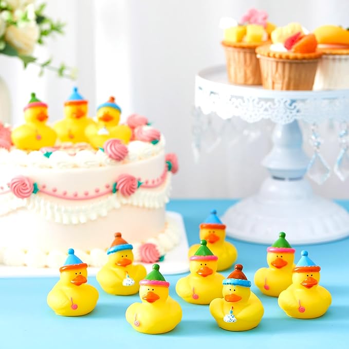 Deekin 24 Pcs Birthday Rubber Ducks Party Rubber Duck 2 Inch Small Rubber Ducks Mini Rubber Duckies Safe Bathtub Bathing Toy Party Favors Birthday Gifts for Baby Shower, Pool, New Year, Christmas