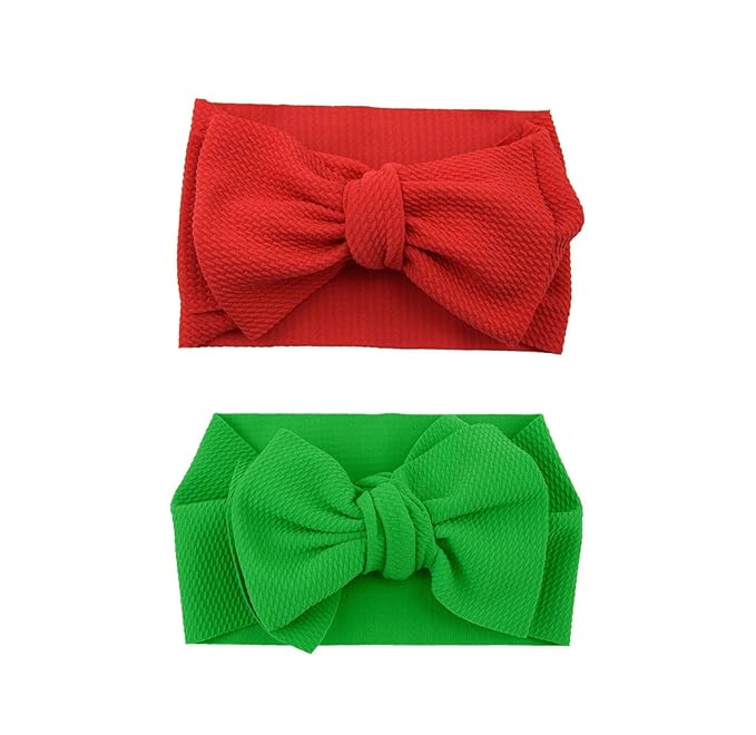 Baby Girl's 8'' Christmas Bow Headband Soft Big Bow knot Nylon Headband Toddler Hairband for Photography Travel Party Festivals 2Pcs (2- Red Green)