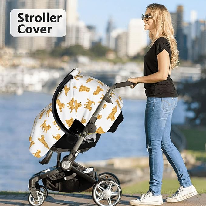 Golden Retriever Carseat Covers Baby, Winter Carseat Cover for Baby, Minky Baby Car Seat Cover for Boy & Girl, Peekaboo Opening Car Seat Canopy for Newborn, Multi Use Mom Nursing Cover