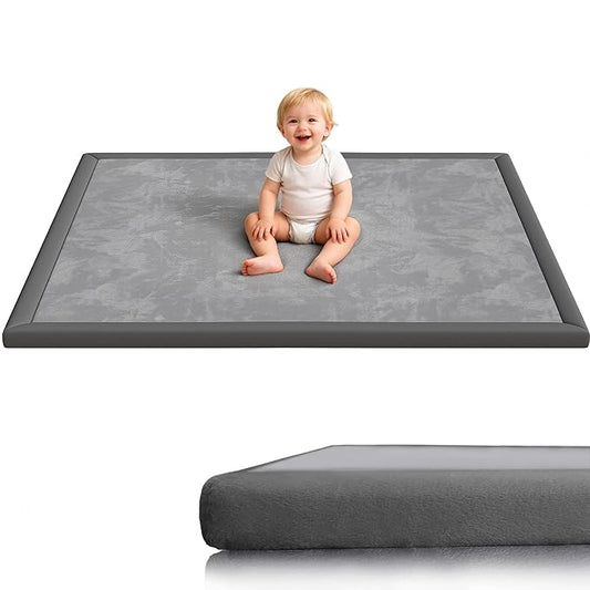 Floisdace Baby Play Mat for Floor, 1.3'' Thick Memory Foam Tummy Time Mat - Super Soft Coral Velvet Nursery Rug with Non-Slip Backing, Crawling Rug for Toddlers/Infants, Yoga & Tatami Use, 59''x79''