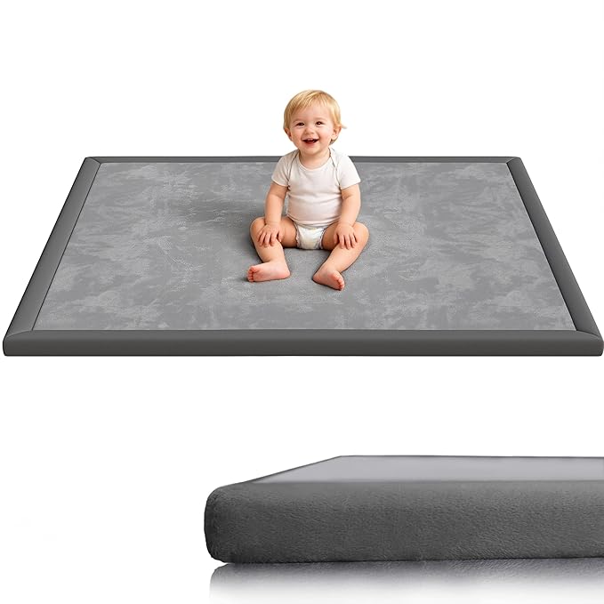Floisdace Baby Play Mat for Floor, 1.3'' Thick Memory Foam Tummy Time Mat - Super Soft Coral Velvet Nursery Rug with Non-Slip Backing, Crawling Rug for Toddlers/Infants, Yoga & Tatami Use, 50''x50''