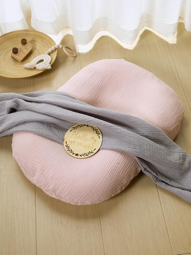TILLYOU Muslin Baby Lounger Cover, 100% Cotton Newborn Lounger Cover, 2 Pack Baby Nest Slipcover for Boys Girls, Cover Only, Grey and Pink