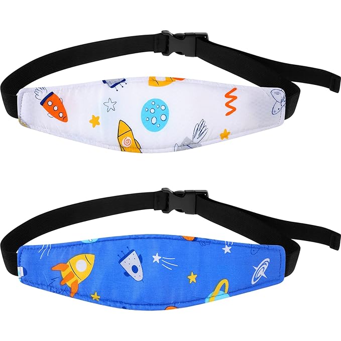 HESTYA 2 Pcs Carseat Head Support Toddler, Stroller Seat Headrest for Sleeping Traveling, Neck Relief Headband Strap for Kids Children Toddler Infant(Space)