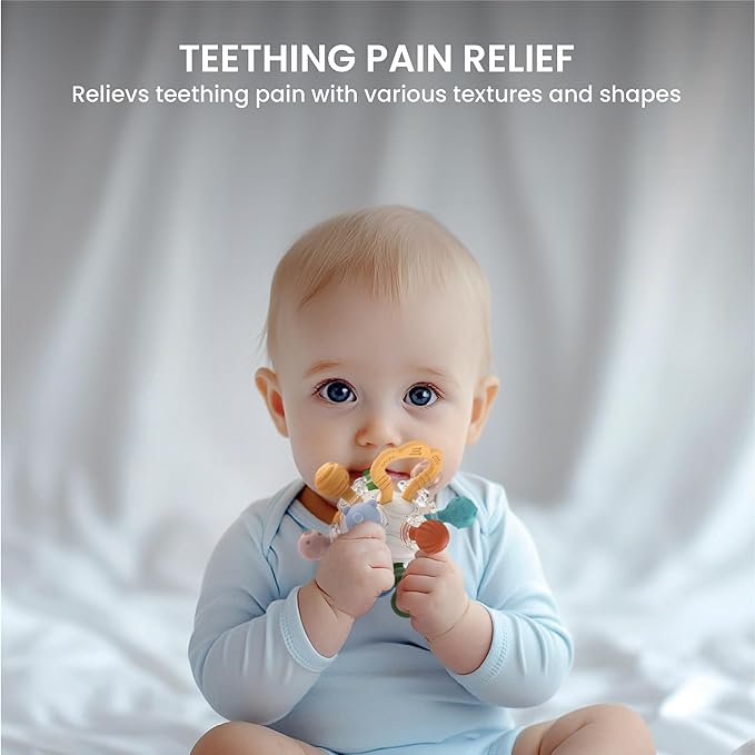Lulyboo Baby Toy Ball Teether - Soft, BPA-Free, Textured, Colorful, Lightweight, Portable Baby teether for Soothing Sore Gums, Promoting Motor Skills & Sensory Play, Safe for on-the-go use