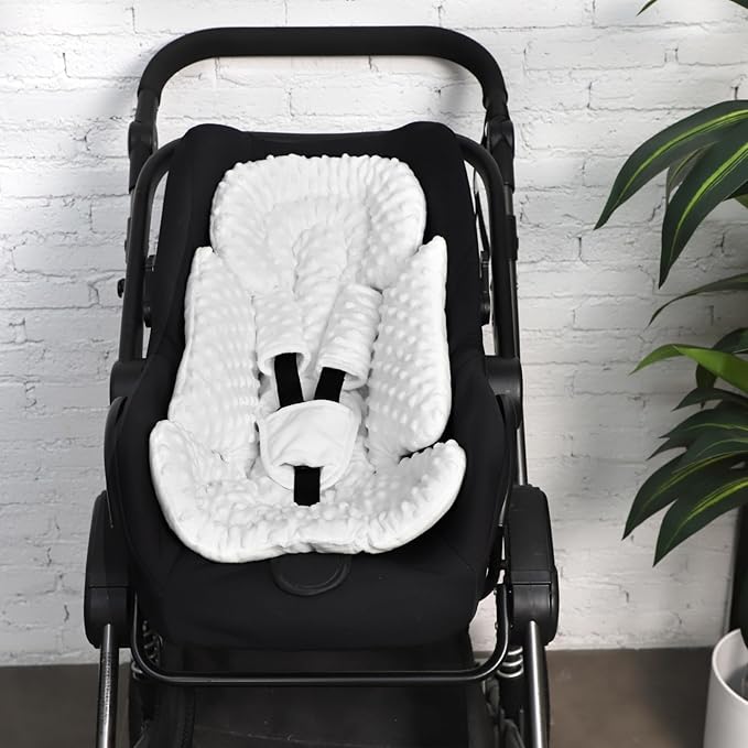 Infant Car Seat Insert Boy Girl, 3 in 1 Newborn Carseat Insert with Strap Pads, Car Seat Head Support for Baby Strollers, Swings, and Bouncers, Comfortable and Machine Washable, White