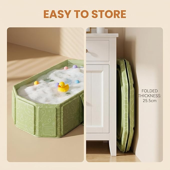Baby Foldable Kids Bathtub for Infants to Toddler with Non-Slip Base,Easy Storage,Perfect for Small Spaces (White)