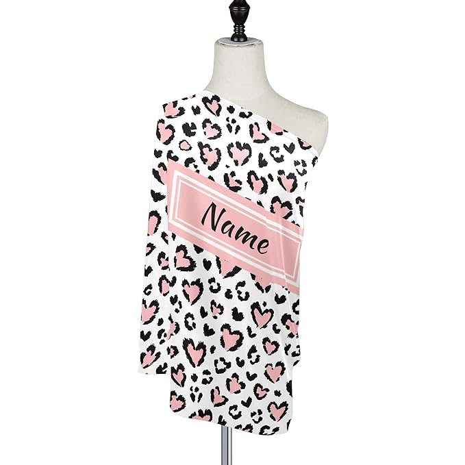 Custom Leopard Pink Heart Baby Car Seat Cover Personalized Your Name Nursing Covers Breastfeeding Scarf Infant Carseat Canopy for Mom Baby Gift