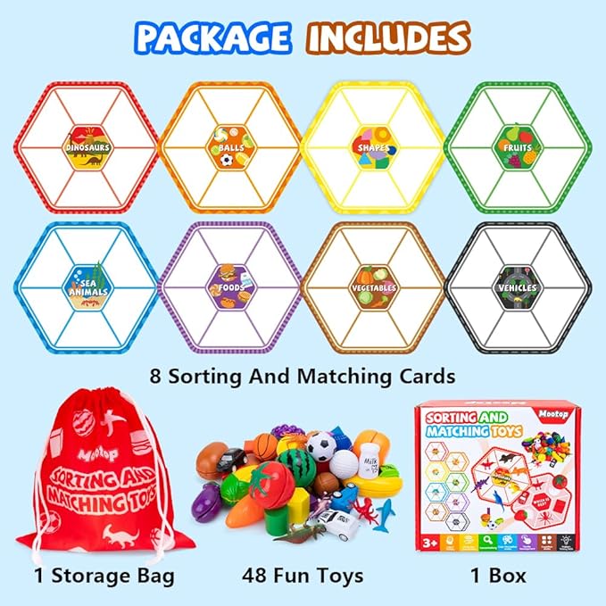 Sorting Toys for Toddlers, Match Card & Sort Game Set, Sensory Toys, Multiple Themes Fine Motor Sorting Games, Preschool Educational Learning Toys Sorting Matching Playset for Boys and Girls