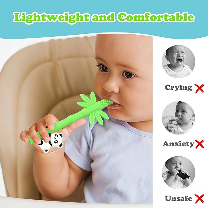 Baby Teether Toy Chew Toys Silicone Panda Bamboo Teething Toy for Baby 3-24 Months, Hollow Tube Teethers for Sucking Needs, Teething Relief for Infants, BPA Free