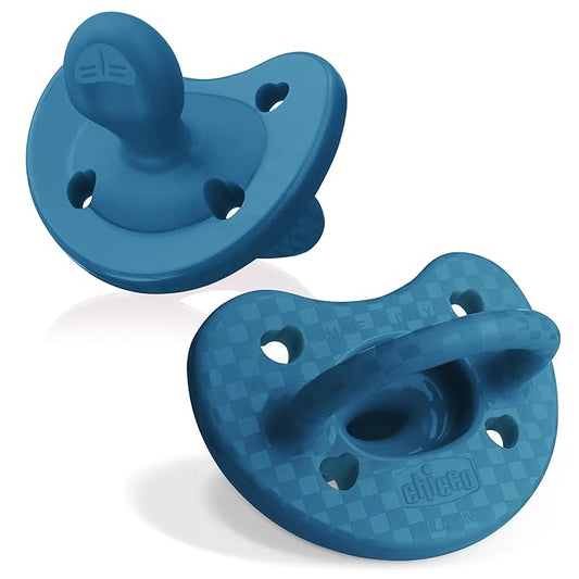 Chicco PhysioForma Luxe Orthodontic Pacifier for Babies 16-24 Months, One-Piece 100% Soft Silicone, Supports Breathing, Textured Shield & Handle, Sterilizing Case, BPA Free, 2-Pack, Ocean Blue