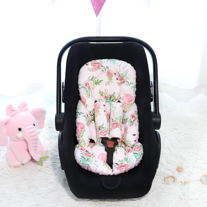 Infant Car Seat Insert, Car Seat Head Support Baby with 2 Covers, Ultra-Soft Newborn carseat Insert, Perfect for Car Seat, Stroller, Swing, Flower