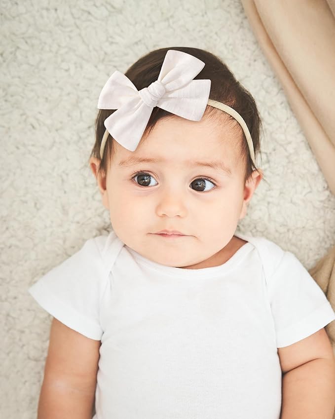 doboi 10PCS Baby Girls Headbands Hair Bows Nylon Cotton Linen Hairbands Fine Handmade Hair Accessories for Newborn Infant Toddlers Little Girls-Solid Plaid Stripe Polka Dot and Flowers