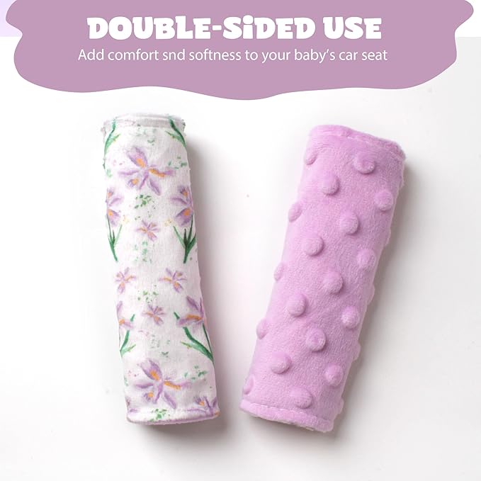 Car Seat Strap Covers for Babies Soft Car Seat Belt Covers, Mink Car Seat Straps Shoulder Pads for Boys and Girls, Purple