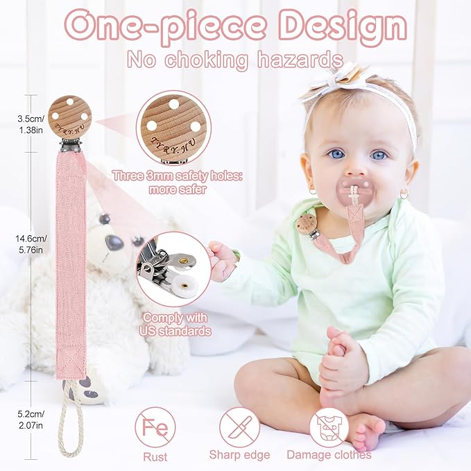 TYRY.HU Ribbon Pacifier Clip Holder,2 Pack Binky Paci Holder Clips, Pacifier Leash for Baby Boys and Girls, Fabric Pacifier Strap Universal Fits for Most Pacifier, Styles & Teethers Toys(Green,Pink)