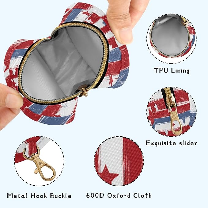 Pacifier Holder with Clip Pacifier Case for Diaper Bag Round Baby Pacifier Pouch Box Bag Portable Red and Blue Stars Independence Day01