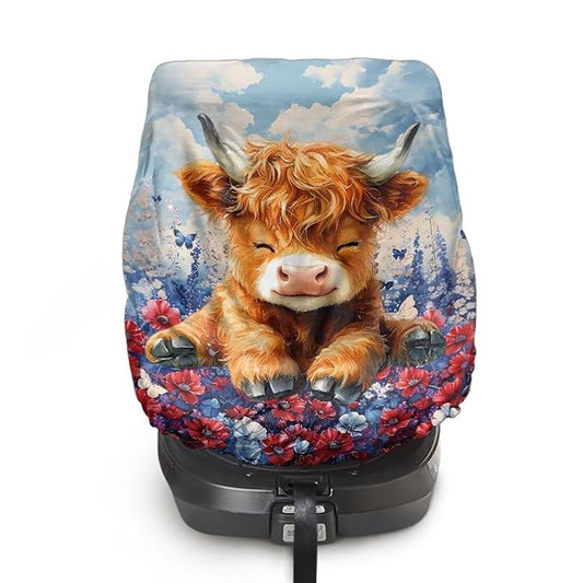 XYZCANDO Highland Cow Child Car Seat Cover Cartoon Car Seat Covers for Babies Replacement Car Seat Protector for Child Car Seat Portable Car Seat Sun Cover for Baby Gift for Birthday