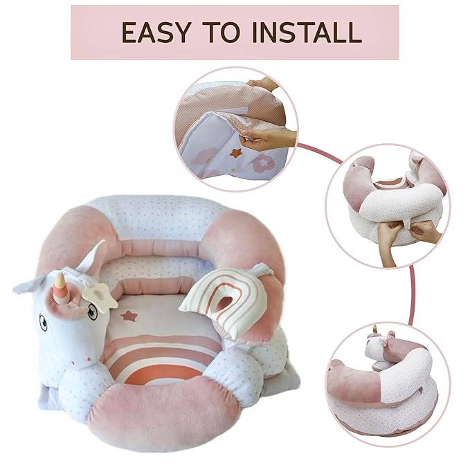Aila+Aiden 2-in-1 Tummy Time Mat and Seated Support with Two Toys – for Newborns and Babies – Includes Detachable Cushion for Supervised Play & Head/Neck Development (Blush)