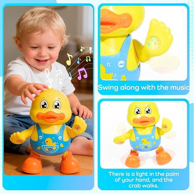 ‌Interactive Dancing Duck Musical Toy for Toddlers, Flashing Lights & Melodies, Baby Musical Easter Duck Toy Dancing Crawling Tummy Time Toys Birthday Easter Gifts