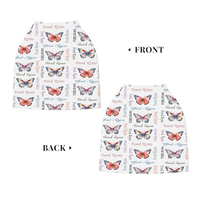 Personalized Baby Car Seat Cover with Name Stroller Canopy Custom Butterfly Carseat Cover Newborn Baby Boy Girl Nursing Cover for Moms First Birthday Gift